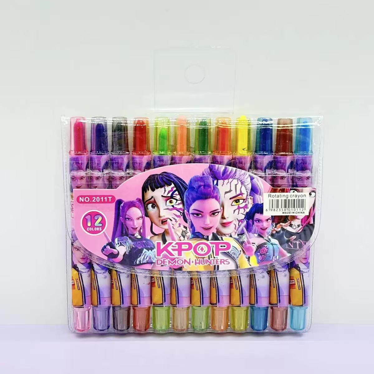 

12-Color Rotating Crayons: Long & Short Cartoon Cute Creative Drawing Set for Kindergarten Kids