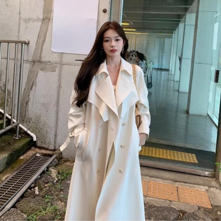 Autumn New Women's Mid-length White Tight Waist Casual Coat