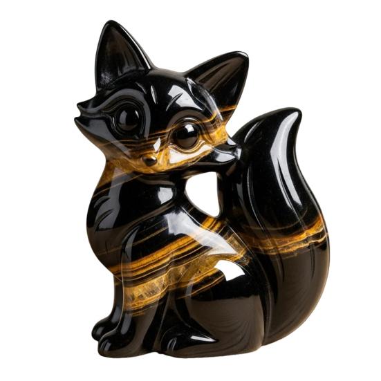 Little Fox Figurine Hand-Carved Healing Guardian Fox Statue Lucky Animal Sculpture Home Office Desktop Decoration Ornament