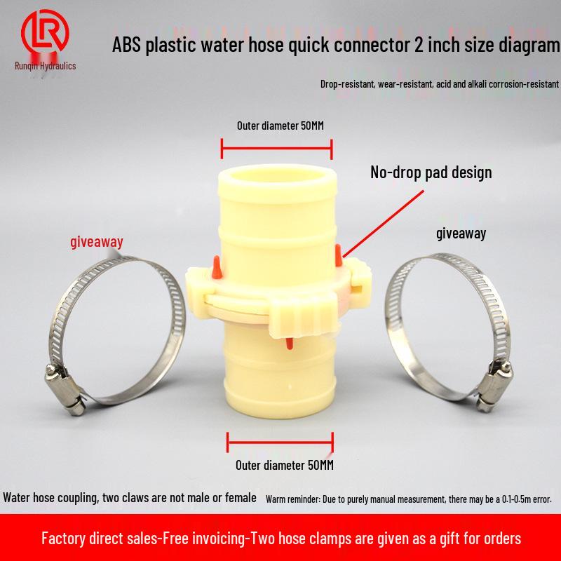 Durable ABS Plastic Quick-Connect Water Hose Connector, Corrosion & Drop Resistant, Available in Sizes: 1, 2, 3, 4 Inch.