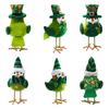 St. Sankt Patricks Dags Gosedjursfågelprydnad Stickad Hög Hatt Klöverbåge Grön Fågelfigur Hållbar Festbordsdekoration
