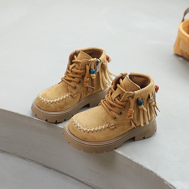 Retro Kids Outdoor Short Boots Spring Autumn Girls Tassel Ankle Boots School Causal Children's Platform Leather Boots