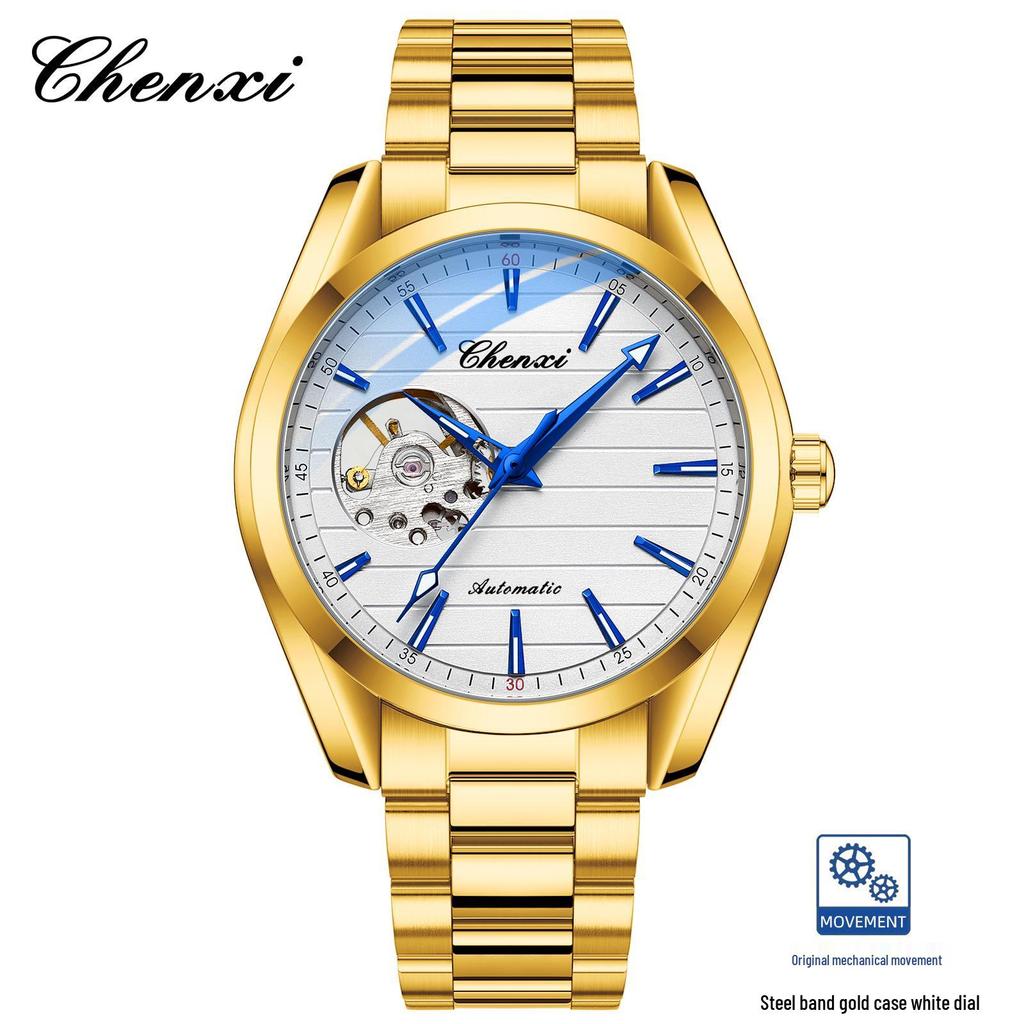 CHENXI Men's Luminous Waterproof Skeleton Automatic Mechanical Watch with Steel Band