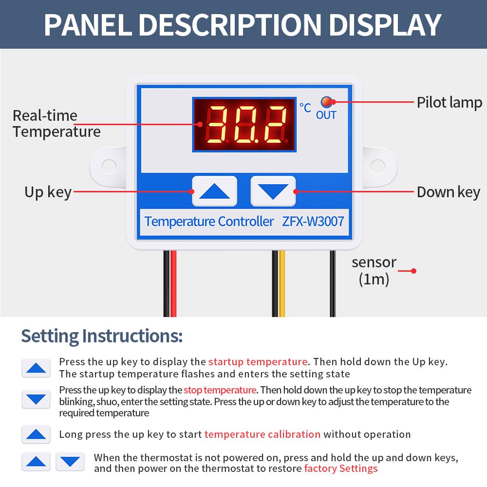 ZFX-W3007 Termostat Baterie DC12V 120W Controler de Temperatură de Precizie Comutator de Control al Temperaturii cu Microcomputer pentru Încălzire Răcire