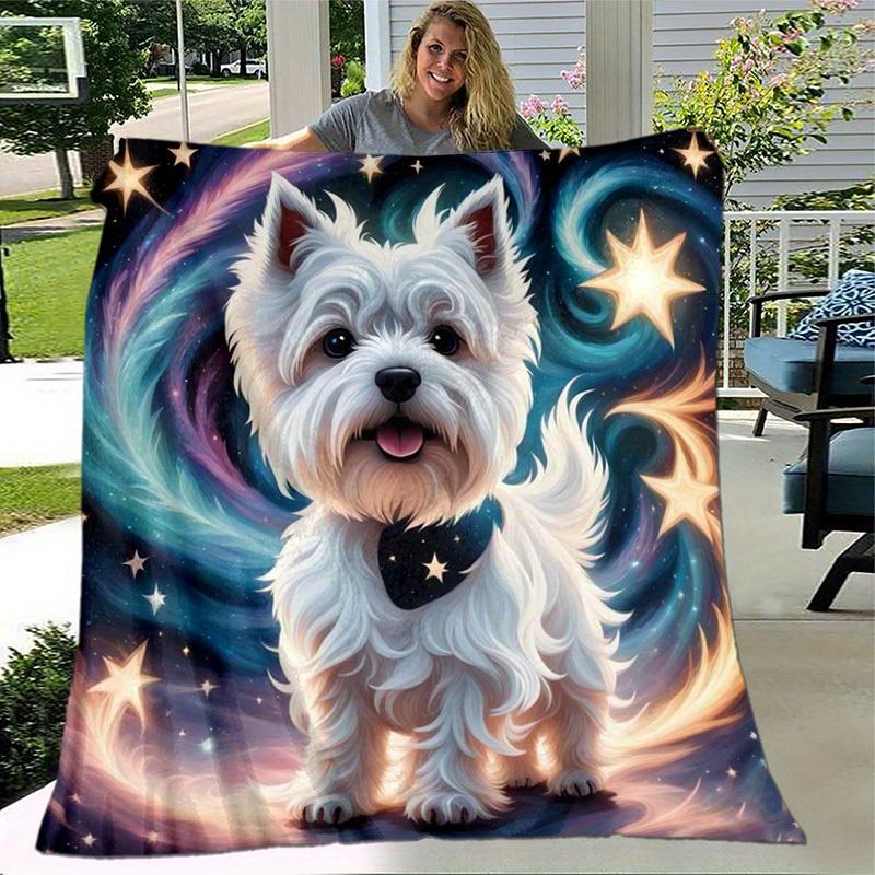 1pc. Celestial Westie Plush Blanket - Perfect for Home, Office, Outdoors, Gift Idea, Suitable for All Seasonsz041728