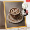 Creative Pearl Art on Stretched Frame Coffee Cup Heart Pattern DIY Sparkling Bead Canvas Relaxing Handmade Craft Gift for Kids
