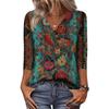 Women's 3/4 Sleeve Shirts V Neck Print Tops Casual Tops Basic Tees Blouse Loose Tops