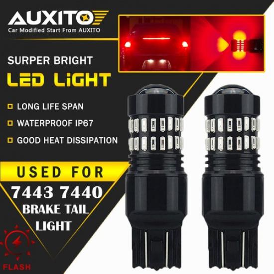 2X  7443 7440 Brake Tail Light Bulb Red Alert Flash Strobe Blinking LED EA
