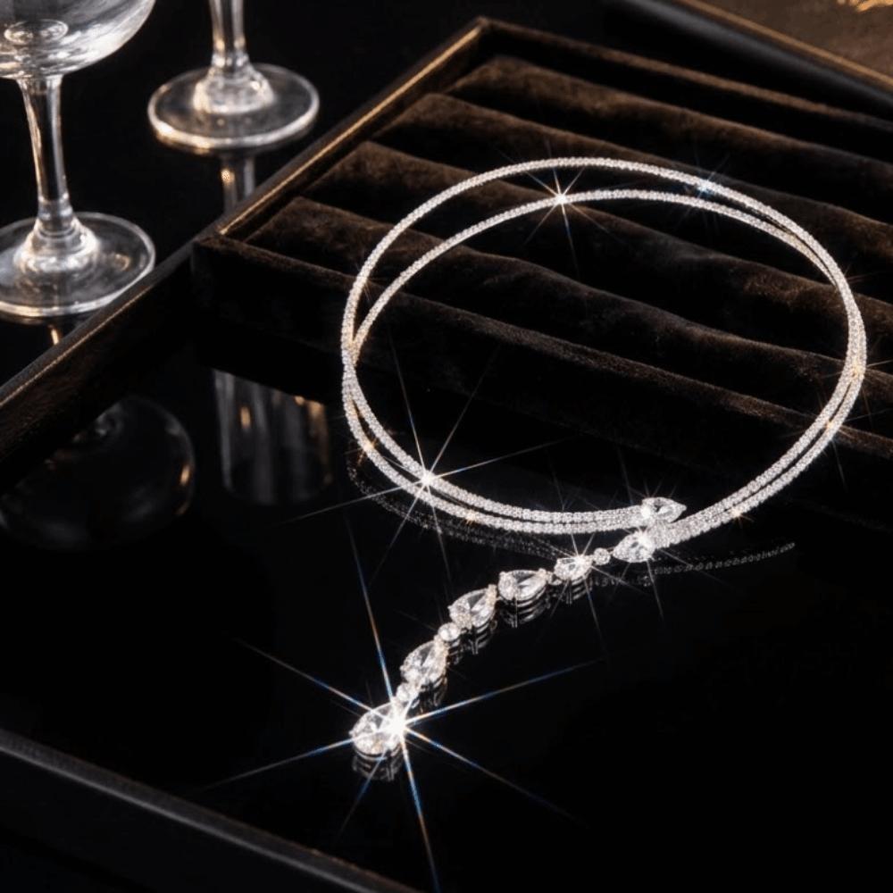 Sparkling Zircon Rhinestone Choker Water Drop Women Neck Jewelry Elegant Crystal Necklace Gifts