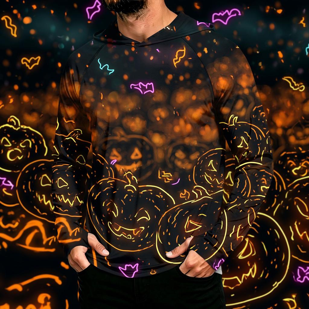 Men's Long Sleeve Hoodie Sun Shirt with Halloween Print