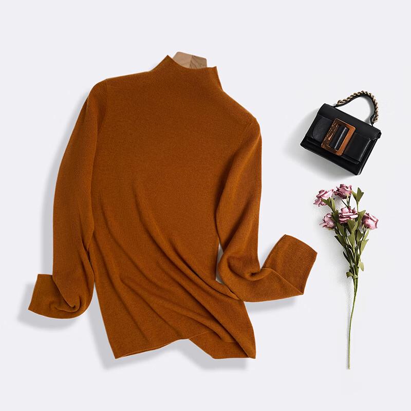 Fengxun Women's 100% Pure Wool Semi-High Neck Sweater