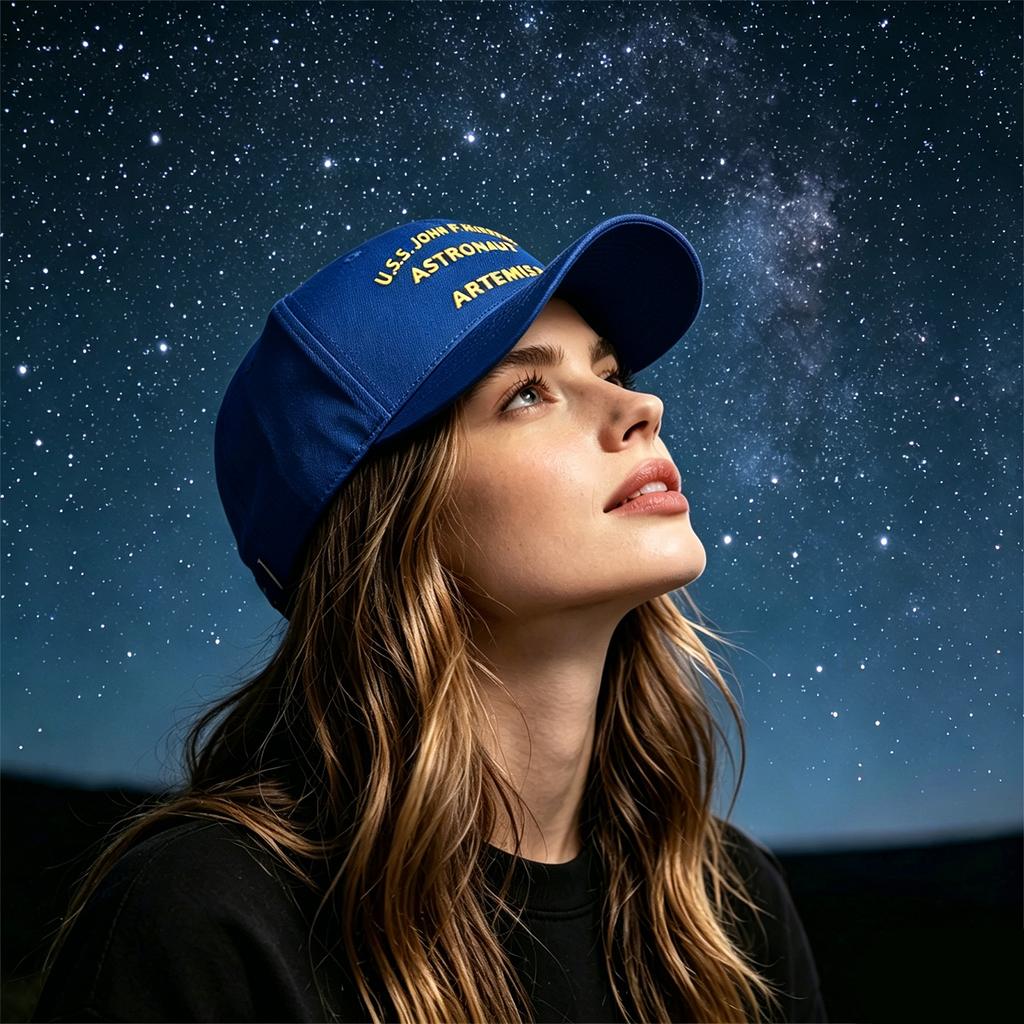 Unisex Embroidered Flat Brim Cap with U S S John P Murtha Astronaut Artemis II Text Adjustable Snapback Hat for Daily Wear