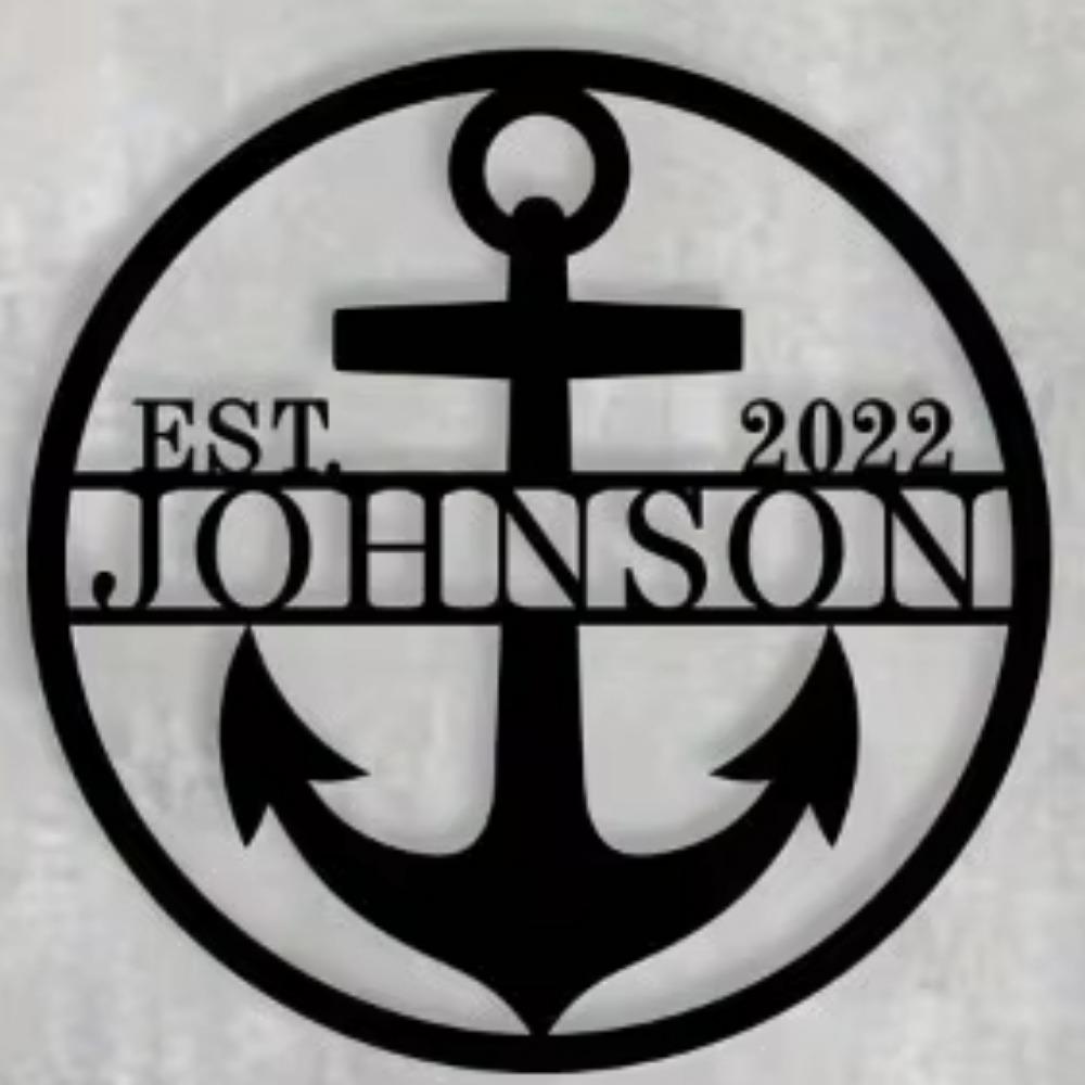 Nautisches Anker Metallschild Rund Personalisiert Benutzerdefinierter Name Wiederverwendbare Wanddekoration