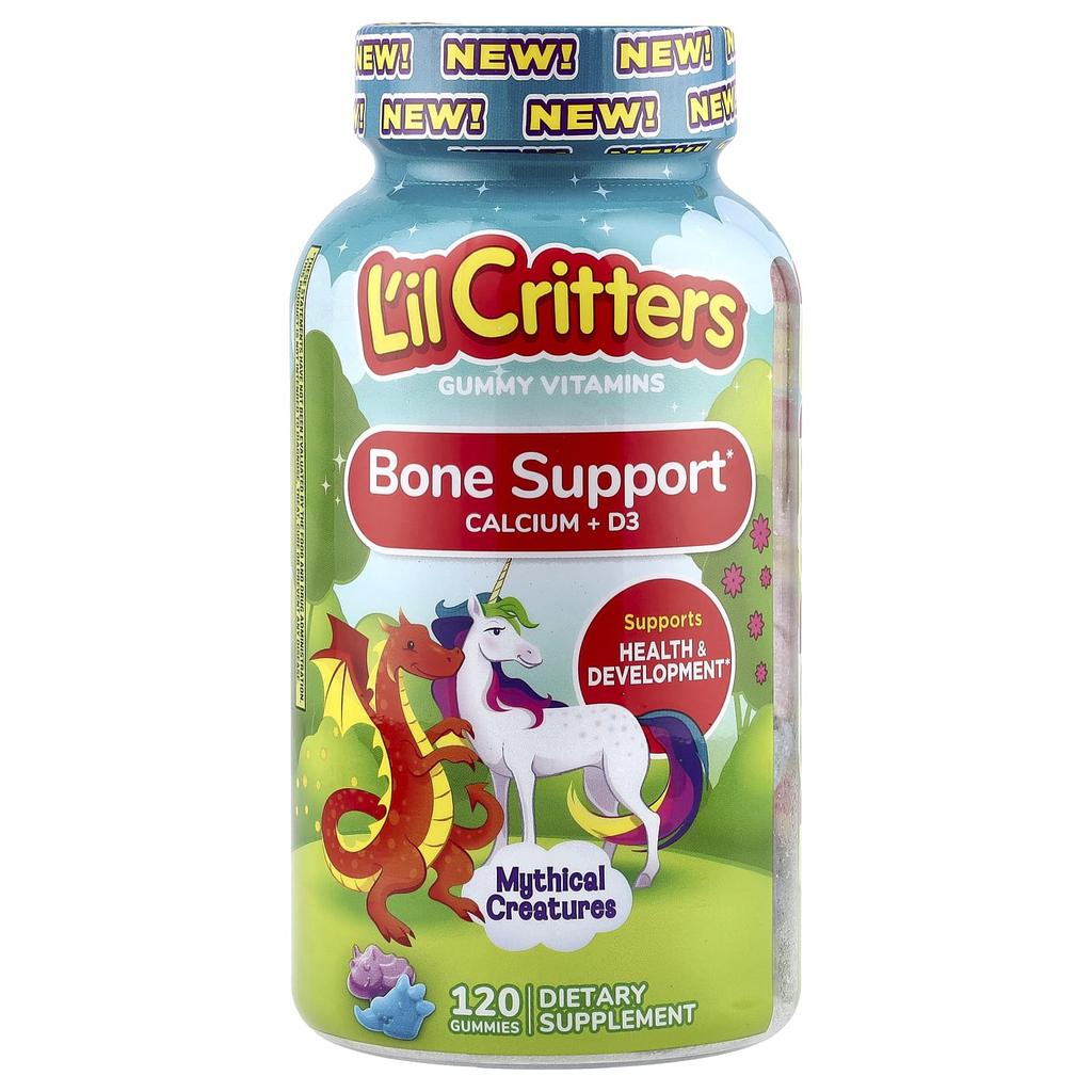 L'il Critters Mythical Creatures, Bone Health Support Calcium + D3 Gummies, Bumbleberry Blast, Sour Blue Raspberry, 120 Gummies