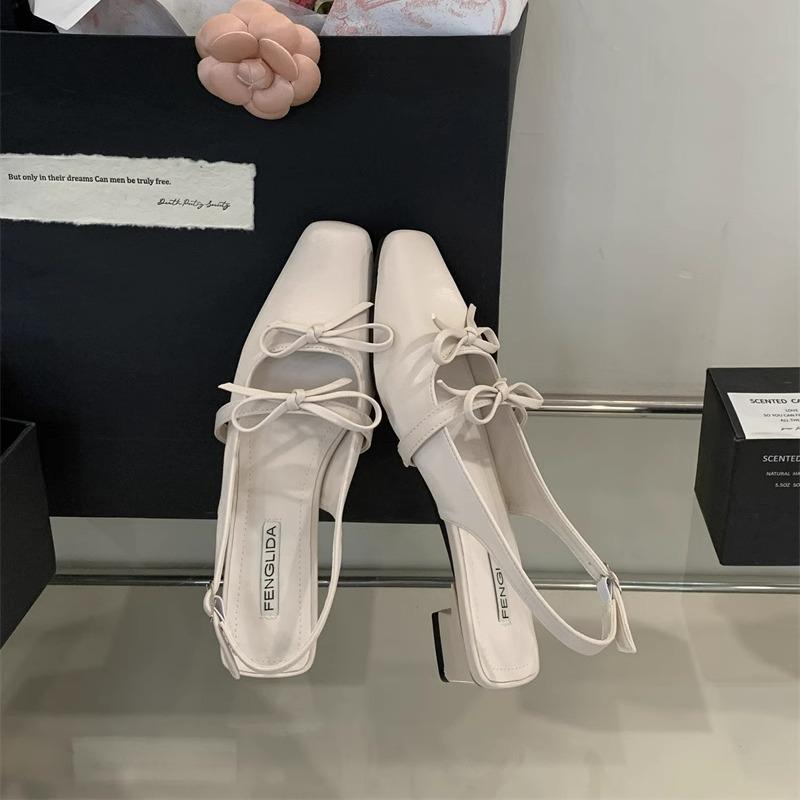 

Coarse Heel Baotou Cool Slippers Fairy Shoes French Bow Mary Jane Single Shoes Spring and Summer Gentle Pink High Heel Sandals 35