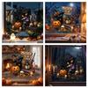 Static Cling Decals Halloween Witch/Black Cat Glass Stickers, Double-sided PVC Waterproof Window Clings, Removable Decor with Pumpkins Skulls