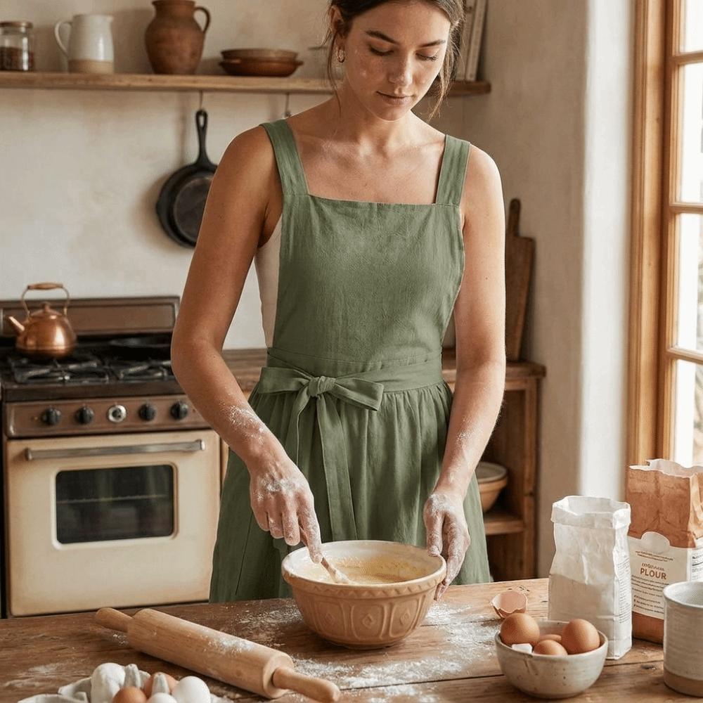 Vintage Retro Europeiskt Förkläde Enfärgat Köksförkläde Franskt Pastellförkläde Florist