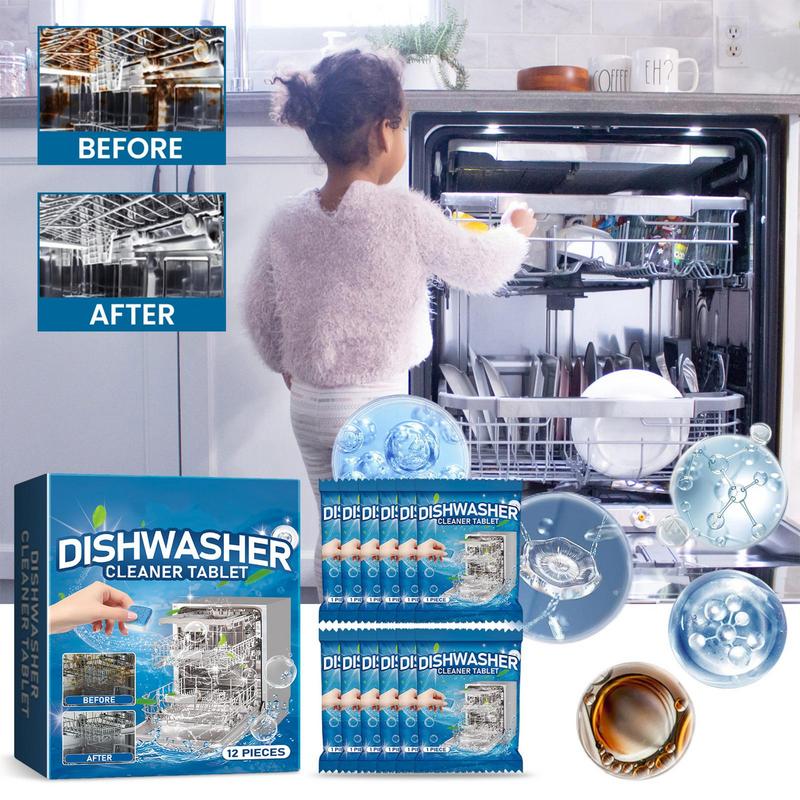 Clean And Clear Dishwasher Tablets 12PCS Dishwasher Cleaner Tablets Removal Of Odors Cleaner Clean Dish Washer Tablets Deep