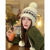 Autumn and winter Korean retro hairball knitted wool hat women's thickened cold-proof and warm ear protection Lei Feng hat shows small face