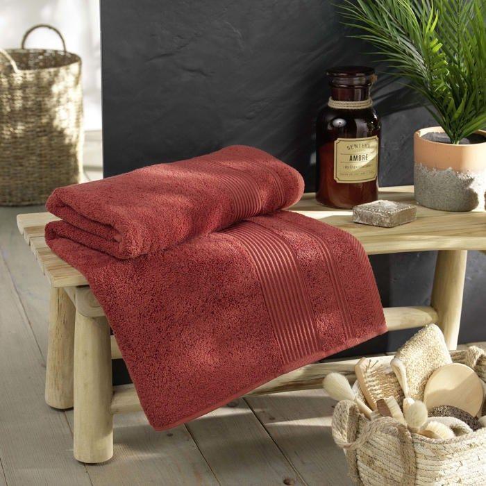 Serviette ou drap de bain en coton 90 x 150 cm Tendresse terracotta