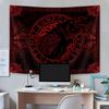 Viking Raven Crow Meditation Runes Wall Art, Red Tapestry for Bedroom, Living Room, Dorm - 60x40Inch