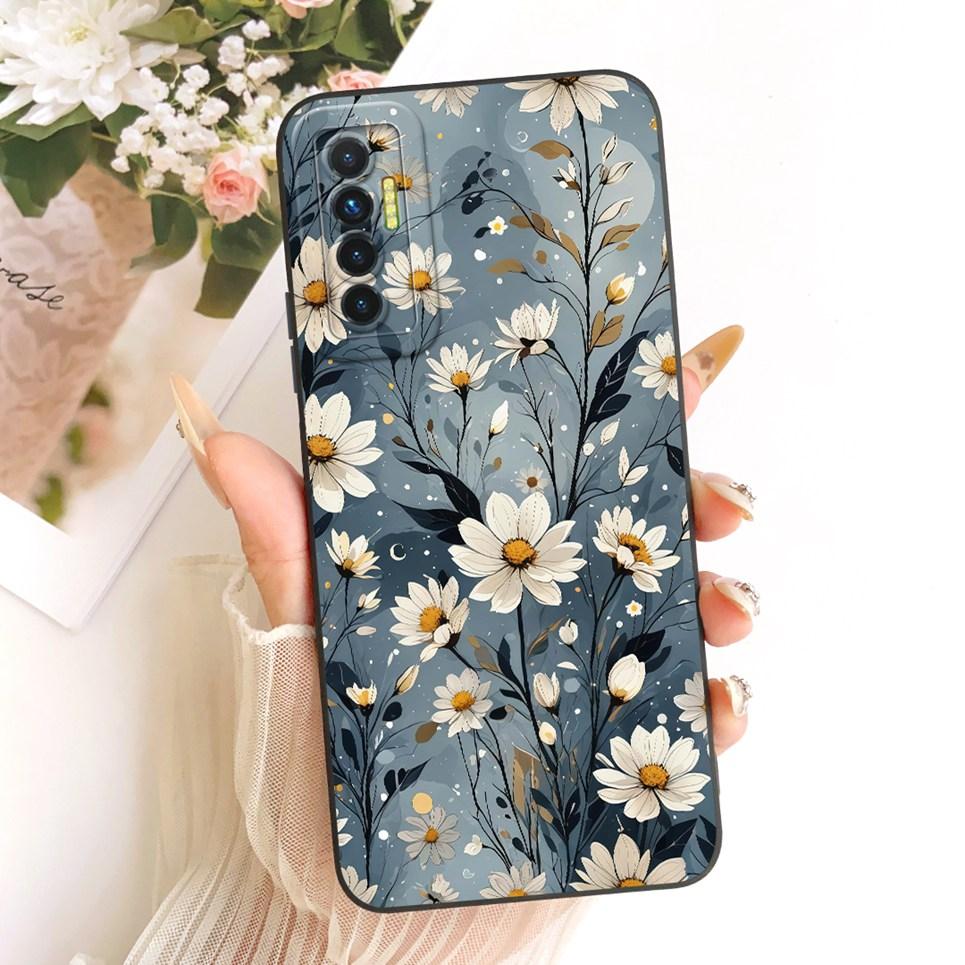 Daisy Bow Pattern Butterfly Flower Cherry Back Cover For Tecno Camon 17 17P 17 Pro Phone Case Soft Silicone Casing CG6 CG7 CG8