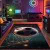 Flame-lit 3D Soccer Ball Rug, Gaming Room Mat for Boys' Bedrooms, Cool and Unique Non-slip Mat for Bedside Use.