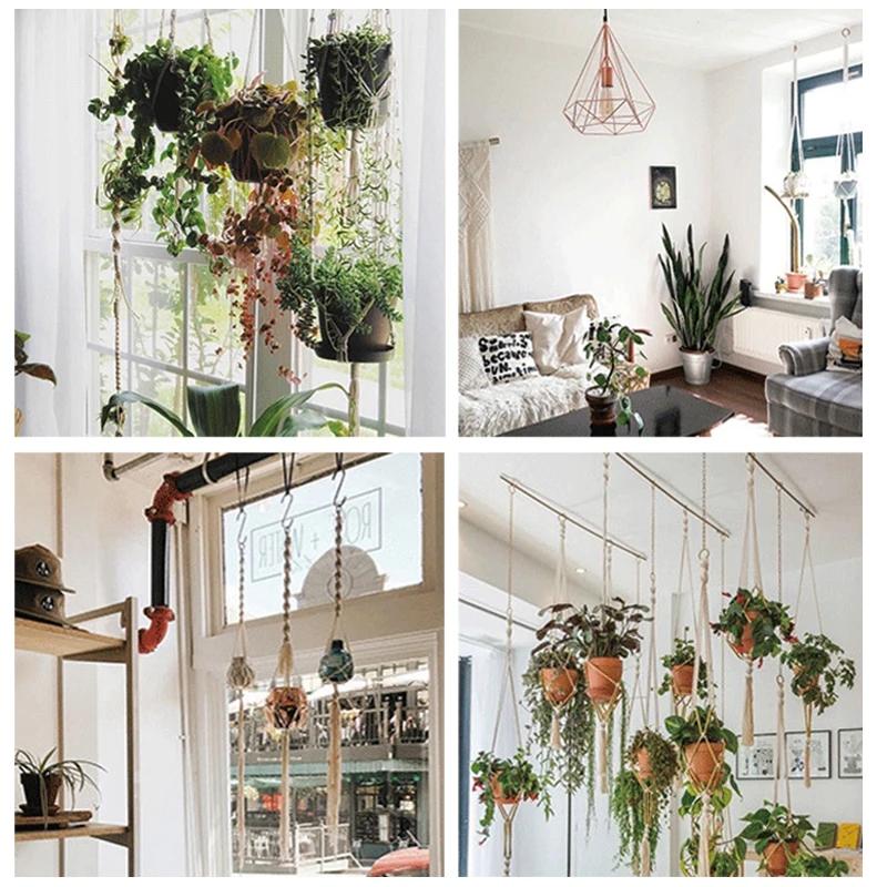 Vintage Macrame Hanging Baskets Cotton Handmade Flowerpot Net Plant Hanger Holder Basket Garden Home Planter Wall Decor