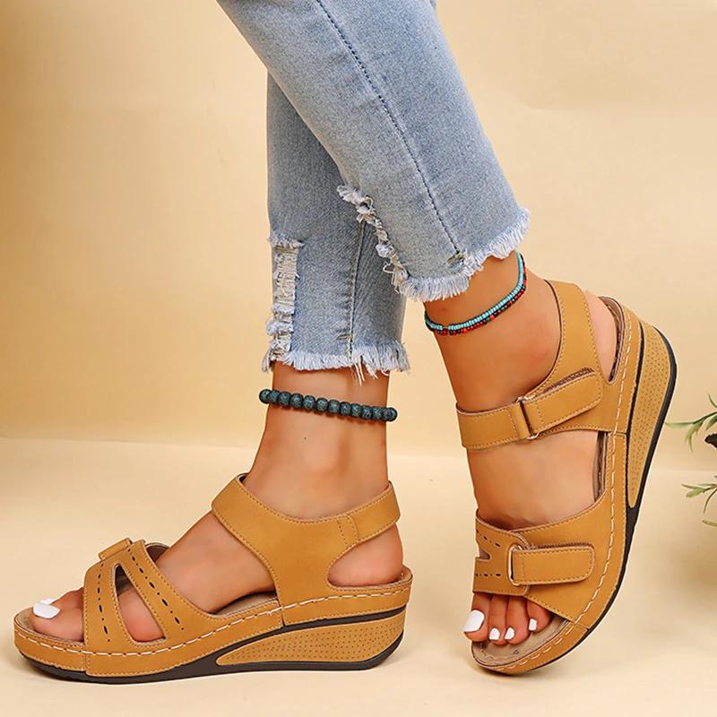 Fashion Trendy Women's Sandals 2024 Summer New Solid Color Wedge Heel Non Slip Casual Versatile Women's Shoes Luxury Women Designers