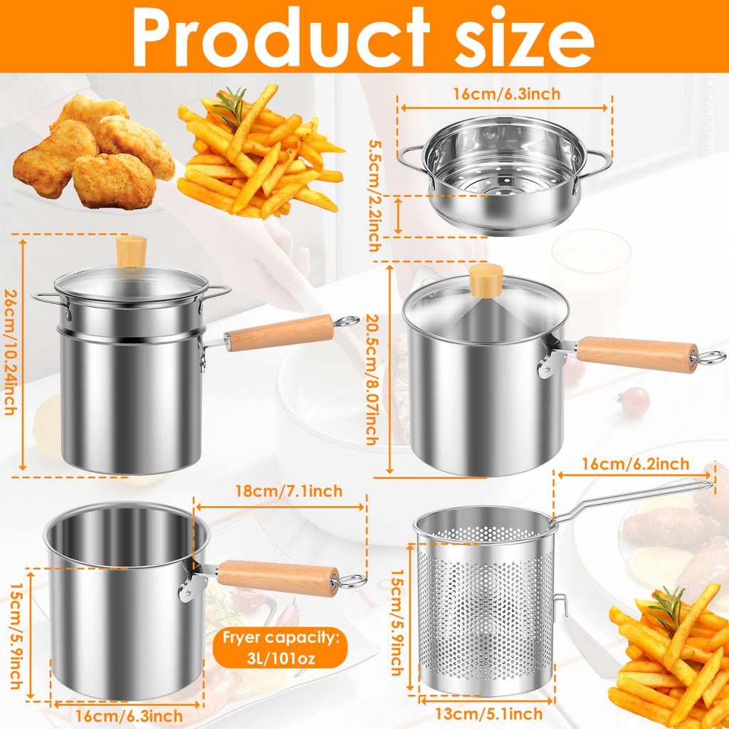 Stainless Steel Frying Pan Deep Fryer Pot with Filter Lids Non-stick Deep Fryer Kitchenware Frying Household for Cooking Kitchen