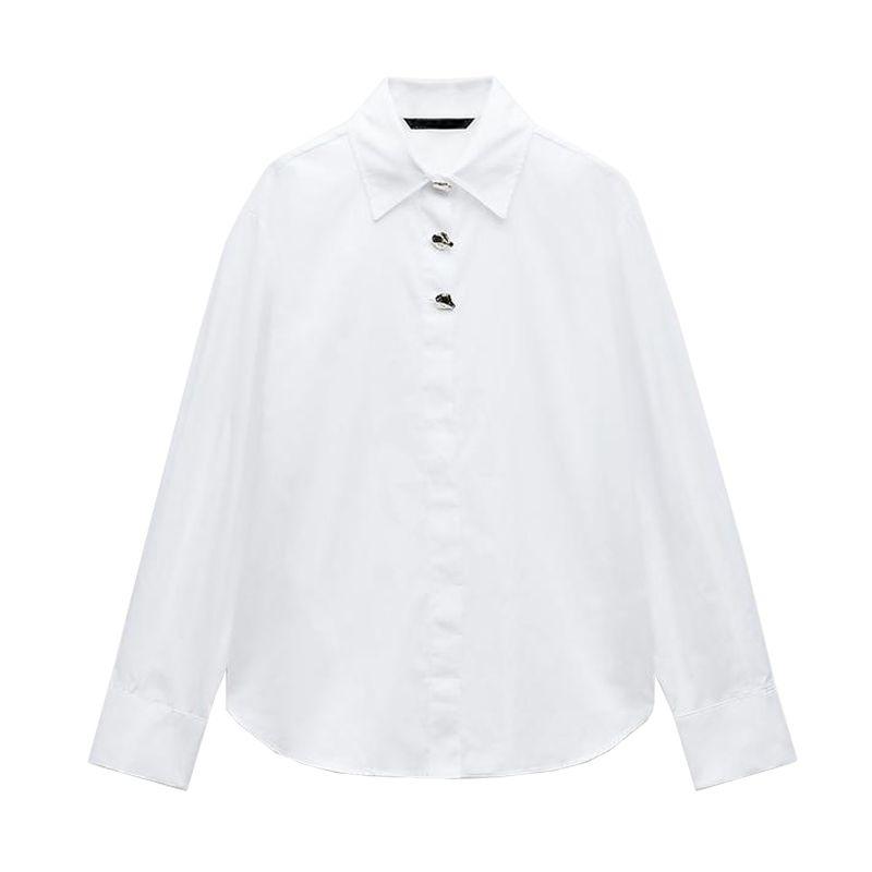 Spring New Women's Clothing French Gold Decorated Row Button Silk Satin Textured Shirt 2138748 9699255