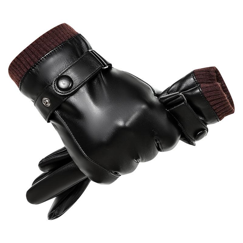 Men's Winter Waterproof Leather Gloves: Fleece-Lined, Windproof, Touchscreen-Compatible for Riding