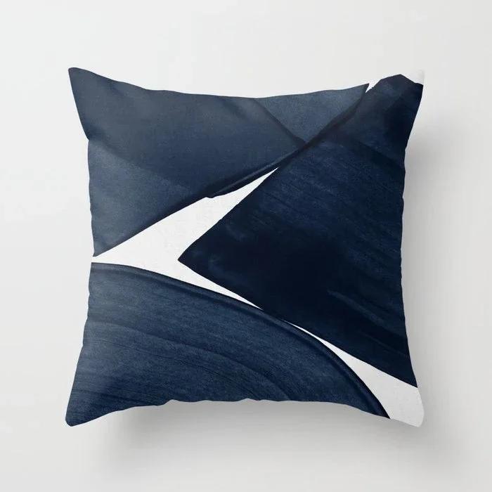 Watercolor Blue Cushion Cover Abstract Marble Geometric Pattern Sofa Pillowcase Bedroom Home Decor Car Office Decorative 45x45cm