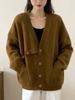 Plus Size Slanted Button V-Neck Knit Cardigan – Cozy Loose-Fit Women's Sweater for Autumn/Winter