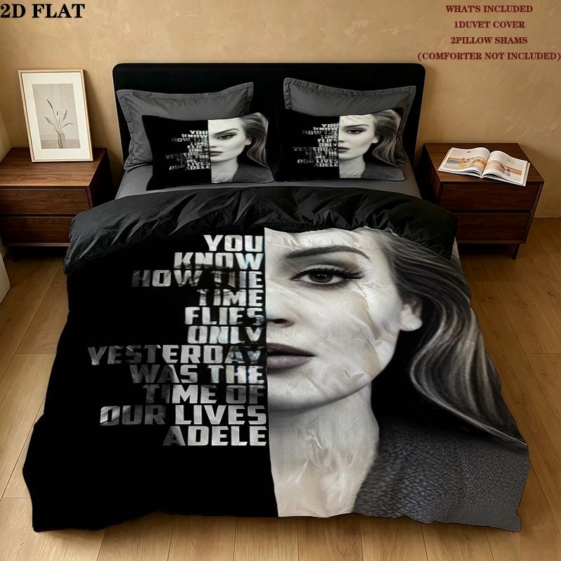 Adele Pattern Bedding Quilt Set Quilt Cover Pillowcase Home Birthday Gift(1 * duvet cover + 2 * pillowcase, without core)