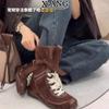 Cowhide version Maillard brown boxing boots inner height increase Martin boots women's retro locomotive boots outdoor mid boots