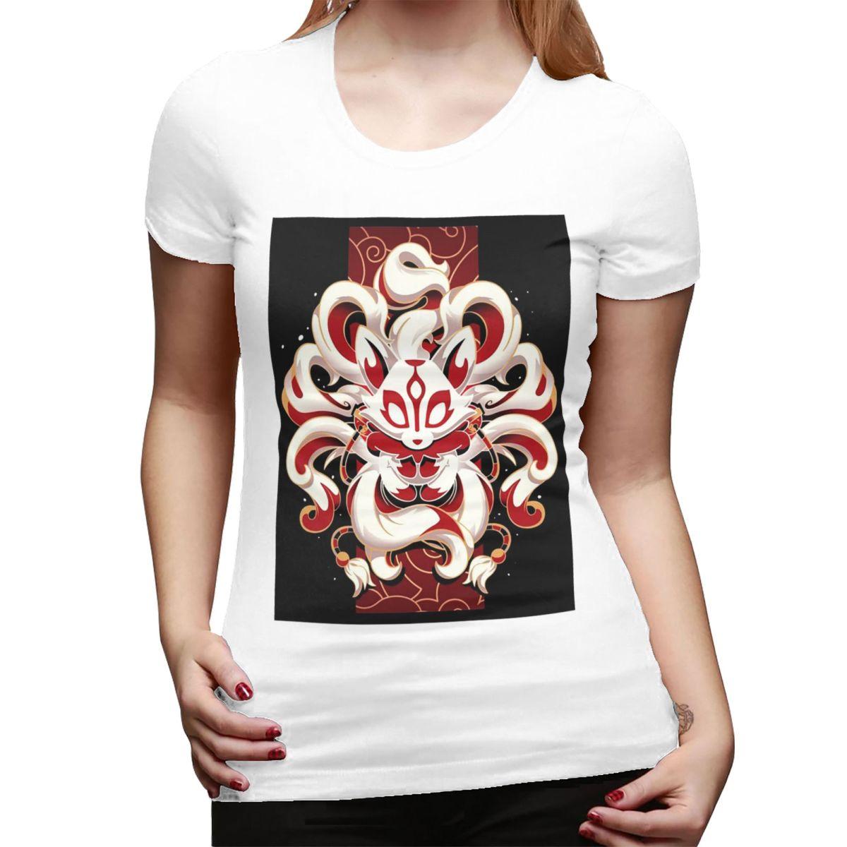 

Fox Spirit Kitsune Japanese Kabuki TShirt for Women ONeck Streetwear T Shirts Womens Tees Short Summer Clothes Tops S