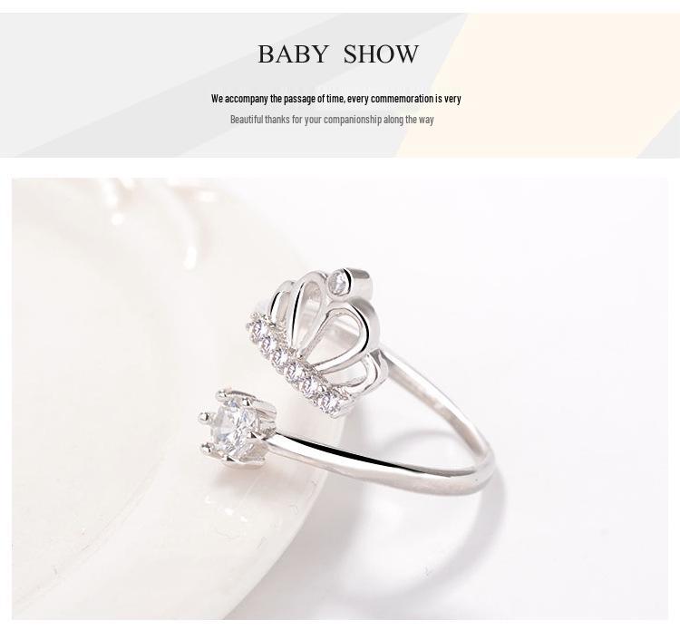 S925 Sterling Silver Crown Ring with Diamonds - Japanese & Korean Fashion Jewelry Gift for Her
