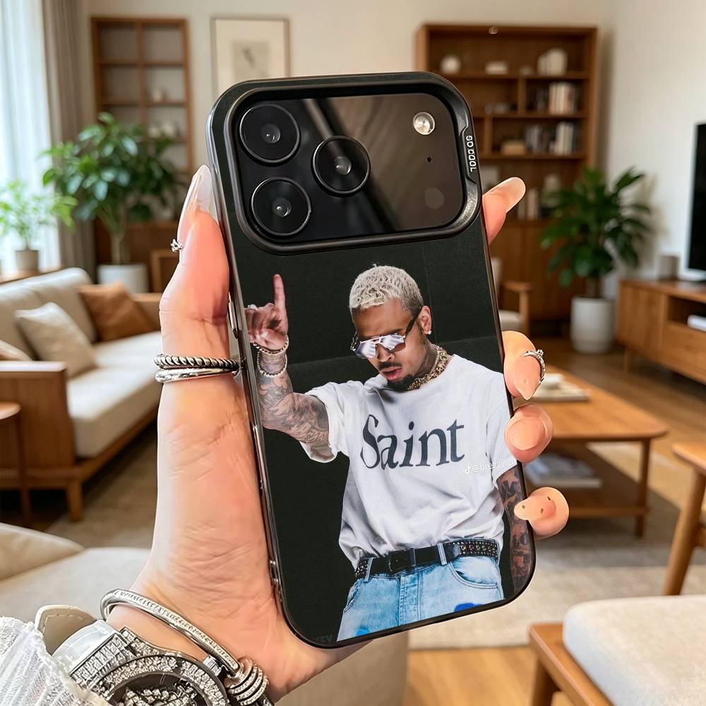 Singer C-Chris Brown R&B Phone Case For iPhone 17,16,15,14,13,12,11 Plus,Pro Max,XS,Colorful Silver Black Cover