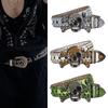 Adult Sequins Belt for Disco Party Waist Belt Rhinestones Skull Buckle Thin Waist Belt Street Cultures Enthusiasts Belt