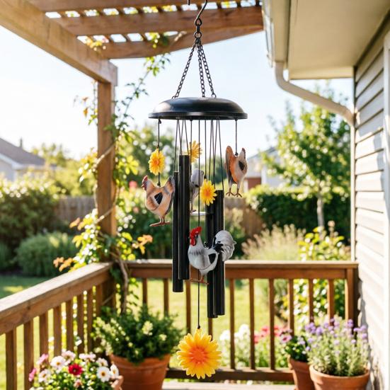 Chicken Wind Chime for Outside Rustic Metal Rooster Sunflower Wind Chime for Garden Patio Porch Lawn Yard Decor Gifts for Women Men Mother