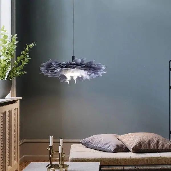 NEW Hemp Rope Purple Feather Pendant Lamp For Boys Girls Children'S Room Bedroom School Wedding Hanging Decor Led Lighting