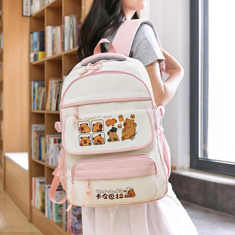 Capybara Kids Backpack With Cartoon Pattern And Lightweight Oxford Fabric For School Use