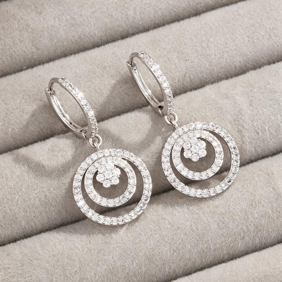 ZAKOL Sparkling Double Layer Circle Hoop Earrings For Women Elegant Full Paved Zircon Dangle Earrings Wedding Party Jewelry Gift