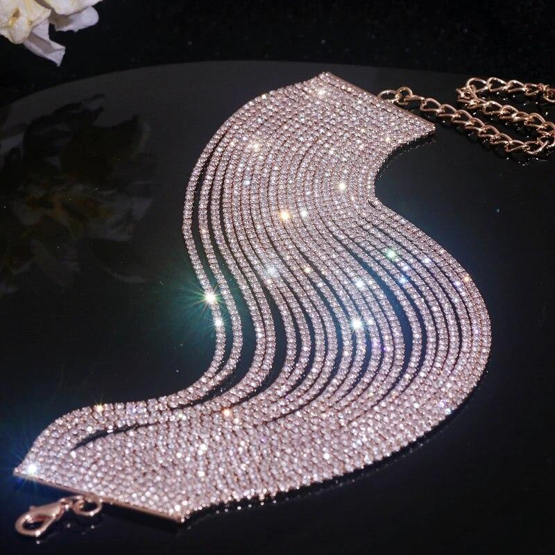 

Сверкающее многослойное колье со стразами для женщин, новая мода, европейский панк, хип-хоп ожерелье с воротником, ювелирные аксессуары