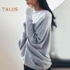 Women Pullover Tops Round Neck Long Sleeve Casual Loose Fit Tops Solid Color Stretchy Casual T-shirt