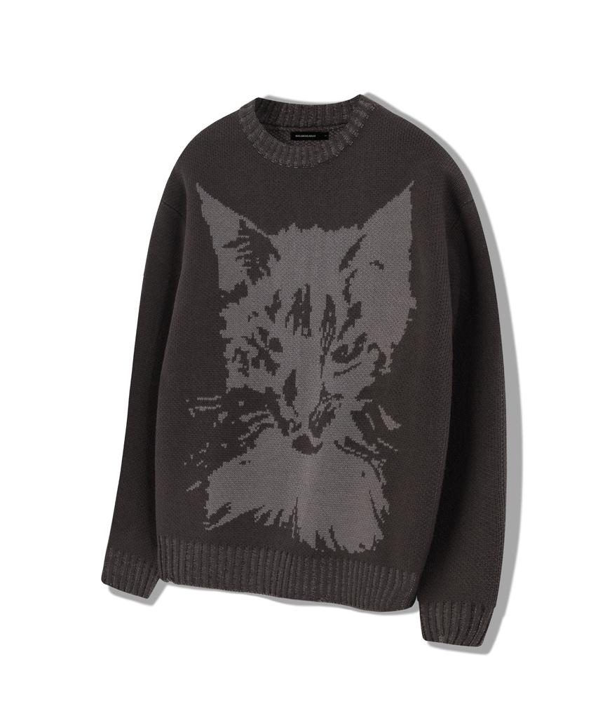 IUGAMAKARAS Cat Graphic Distressed Knit (Charcoal)