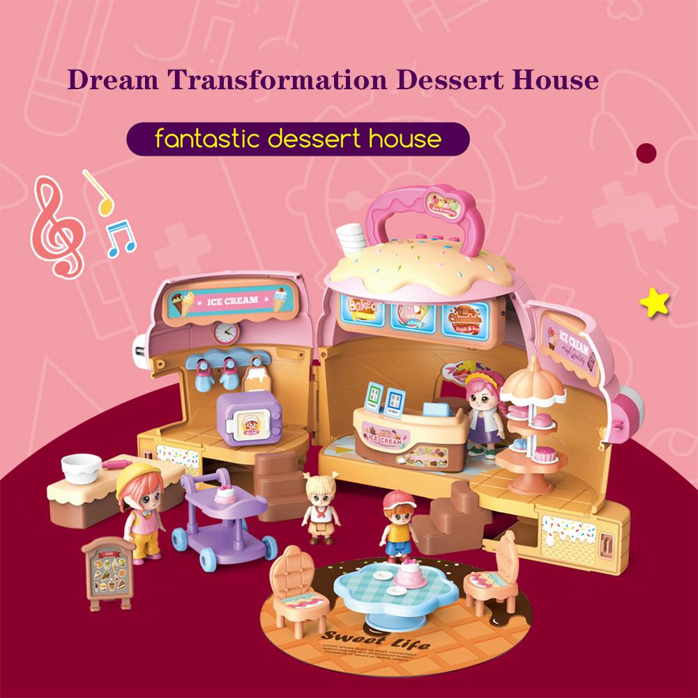 Dollhouse Toy Dessert House Simulation Villa Castle With Music Portable Doll House Playset Toy With Accessories Gifts For Kids