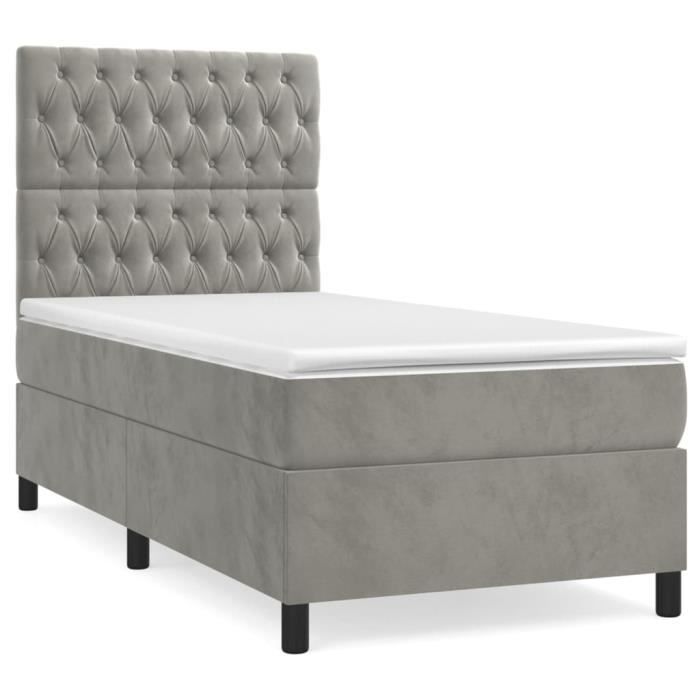 3143175 vidaXL Lit à sommier tapissier et matelas Gris clair 90x190 cm Velours