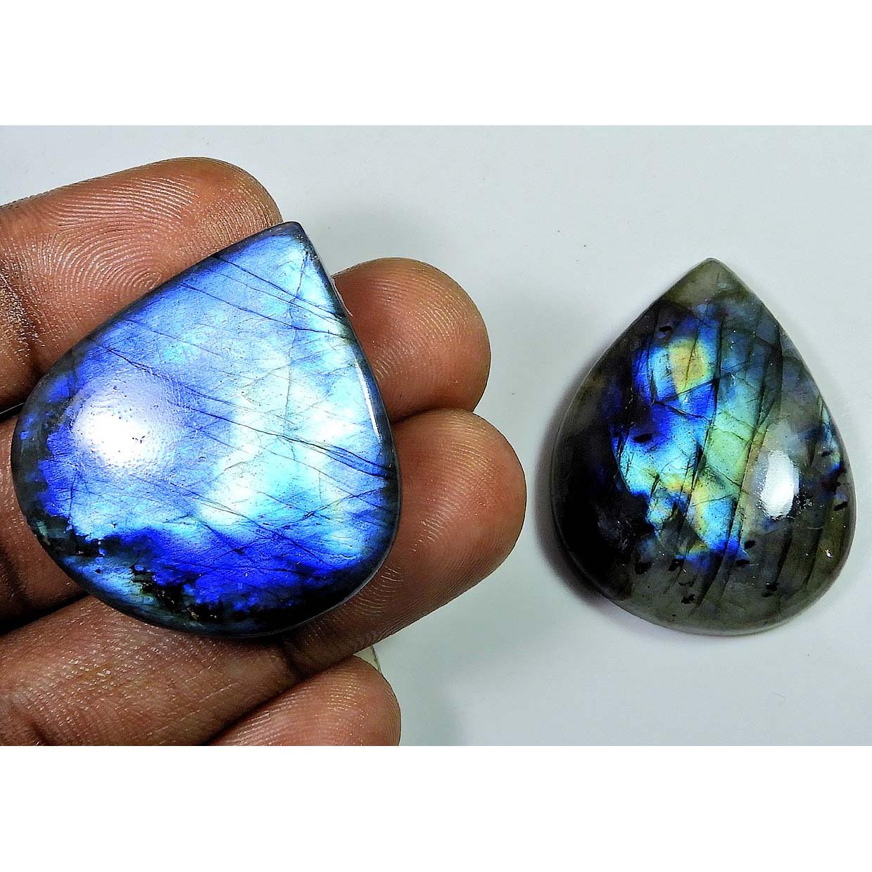 

30X39-34X36 MM Natural Multi Labradorite Pear Cabochon Loose Gemstone 2Pcs SK-1253